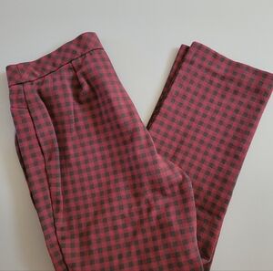 J Jill Burgundy/Black Ponte Slim Leg Pull On Pants Small Checkered Elastic Waist